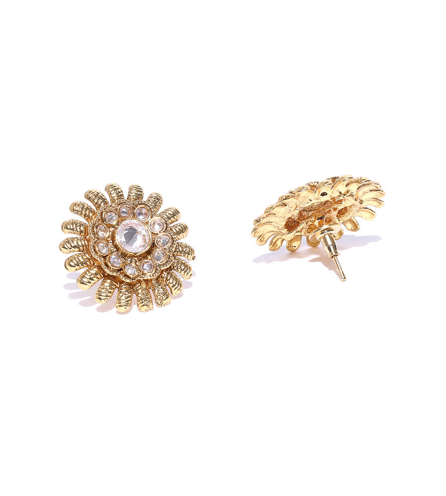 YouBella Gold-Plated Textured Circular Oversized Studs